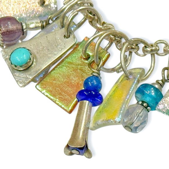 Harold Lujan Dichroic Rainbow Glass Charm Bracelet and Earrings Set - Picture 13 of 17